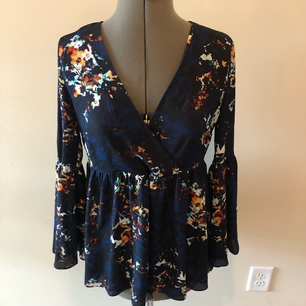 Deep V bell sleeve top
